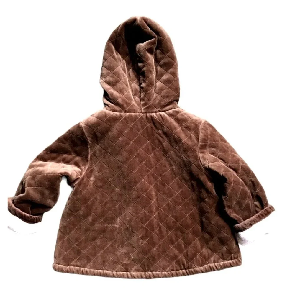Gymboree Brown Quilted Plush Pink Fleece Lined Hooded Jacket Size 4T - Picture 3 of 4